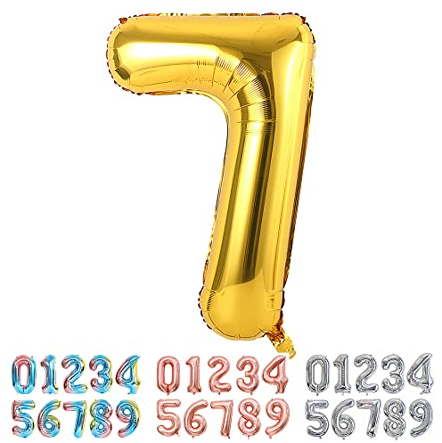 Ponmoo Luftballon Zahl 7 Gold, Riesen Nummer 0 1 2 3 4 5 6 7 8 9 10-19 20-29 30-39 40 50 60 70 80 90 100, groß Folienballons für Hochzeit Jubiläum, Geburtstagsballons Party Dekoration