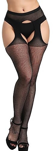 Kikoroco Collant Résille Noir, Porte Jarretelles Sexy Et Bas Autofixant, Ensemble Sexy Lingerie Feminin