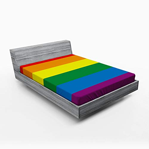 ABAKUHAUS Regenbogen Spannbetttuch, Homosexuell Parade Flagge Freiheit, Soft Dekorativer Stoff Bettwäsche Rund-um Elastischer Gummizug, 160 x 200 cm, Rot Gelb