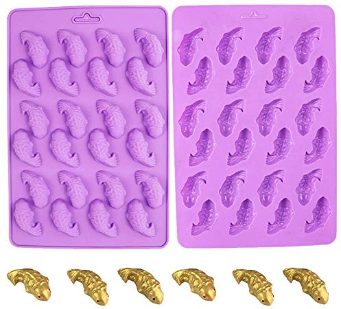 2 Stück 24 Mulden Koi Fisch Karpfen Silikon Schokoladenformen Goldfisch Silikon harte Süßigkeiten Gummy Keto Fettbomben Herstellung Formen Eiswürfelformen Kreide Schmelzform