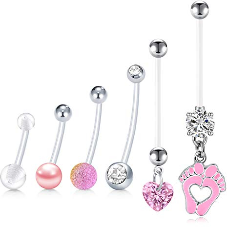 6stk Schwangerschaft Bauchnabelpiercing Nabel Ringe Acryl Fleixble Bioflex 14/18/25/32mm Stab Bauchnabel Piercing