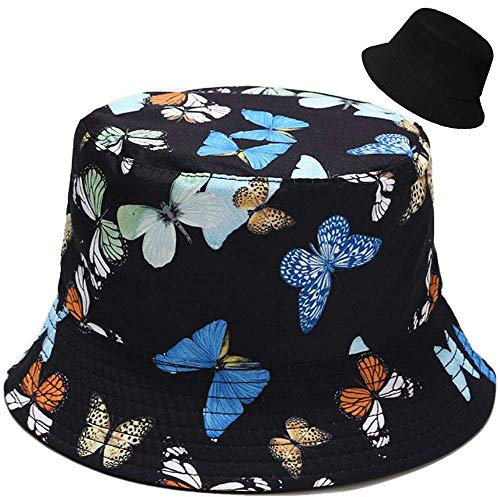 XYIYI Schmetterling Reversibel Fischerhüte Schwarz Anglerhut Sonnenhut Für Damen Mädchen