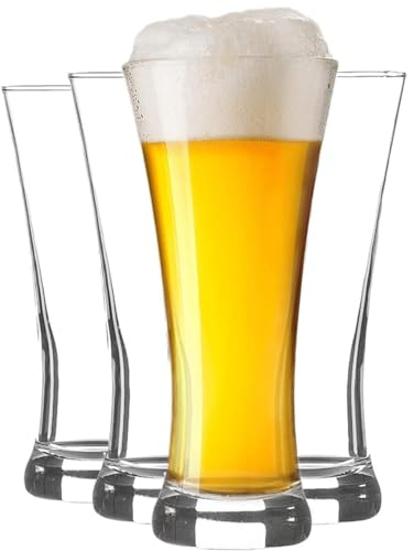 Rink Drink 4 Piece Pilsner Beer Glasses Set - European Pub Bar Lager Pint Glass - 380ml