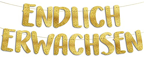 Lustige Banner, Glitzerbanner Endlich Erwachsen, Partyzubehör zum 18. Geburtstag