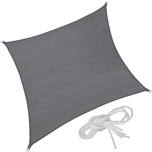 tectake® Sonnensegel mit UV Schutz, Sonnenschutz und Sichtschutz Balkon, Sichtschutz Garten, für Pergola, Windschutz Terrasse, mit Ösen und Spannseile - quadratisch grau - 3,6 x 3,6 m