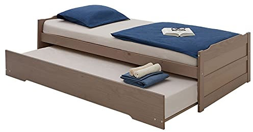 IDIMEX Ausziehbett Lorena in 90 x 190 cm, schönes Tagesbett aus Kiefer massiv in Taupe, praktisches Jugendbett mit Auszugskasten
