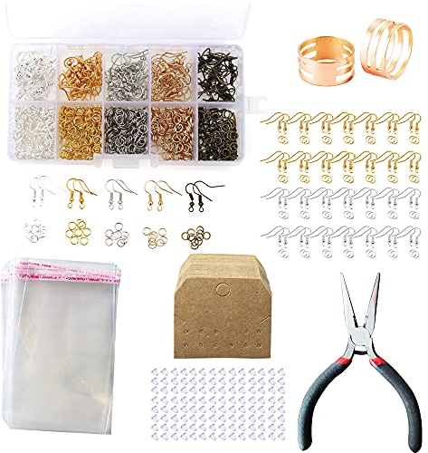 Allazone Earring Making Kit Schmuck Basteln Zubehör, Ohrringe Basteln Zubehör mit Ohrringhaken, Sprungringen, Zangen, Pinzetten, Sprungringöffner für Schmuckherstellungsbedarf