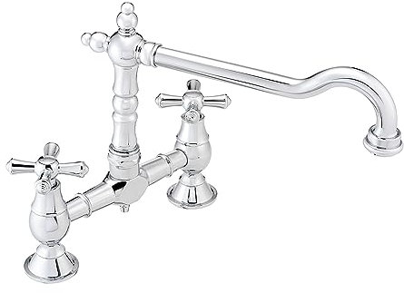 ENKI, Langley, KT113, Chrome, Traditional Bridge Kitchen Sink Mixer Tap for Basin, Brass Construction, with Twin Levers & Swivel Spout Perfect for Double Bowl Sinks, Compression Valves