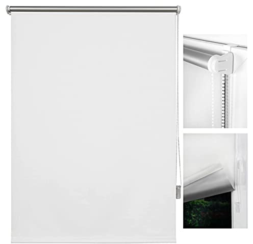 metablo Verdunkelungsrollo Klemmfix ohne Bohren Thermo Fensterrollo Rollo Seitenzugrollo Klemmrollo für Fenster & Tür Weiß 80x160 cm