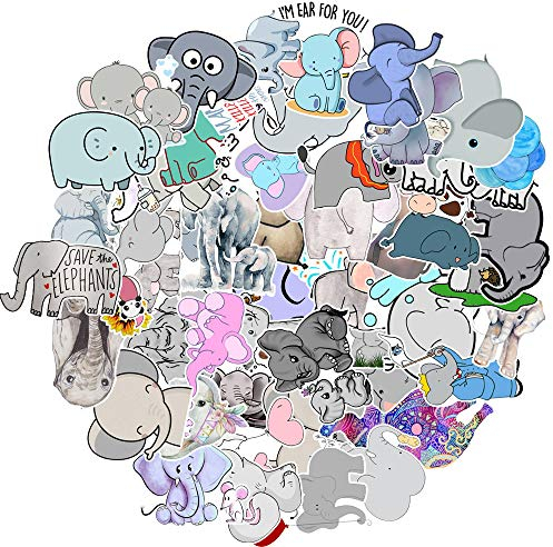 Bric Dodo 50 Stück Elefant Stickers Aufkleber Auto Laptop Telefon Gitarre Skateboard Motorrad Fahrrad Kawaii Tier Stickers Set Vinyl Wasserdicht Aesthetic Aufkleber für Jugendliche Kinder Erwachsene