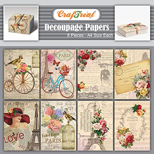 CrafTreat Decoupage-Papier – Vintage Französisch (8 Stück)
