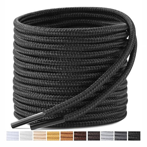 Stepace Lacci per Scarpe Rotondi [ 2 Paia ] Stringhe Robuste e Resistenti - per Scarpe Da Montagna e Da Trekking, Stivali - Diametro 3.5mm Nero 40
