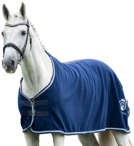 EQUILYX® Abschwitzdecke Pferd [perfekte Passform] Fleecedecke Stalldecke Transportdecke wärmend feuchtigkeitsabsorbierend atmungsaktiv (Royalblau, 165)