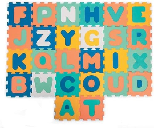 LUDI - Puzzle-Matte mit Buchstaben - Riesiger Schaumstoffpuzzle - 26 Platten - Ab 10 Monaten - Fördert Wohlbefinden, Tastsinn, Entdeckungen & Denken - Für Innen & Außen - 180 x 150 x 1,2 cm