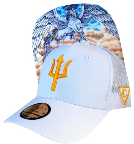 Capiche [99+ Designs] Weißer Trucker Hut, Pegasus, Trucker Cap Herren, Sonnenhut Herren, Damen Golfhut, Netz Kappe, Pferdehut, Antike Mythologie, Golfmode