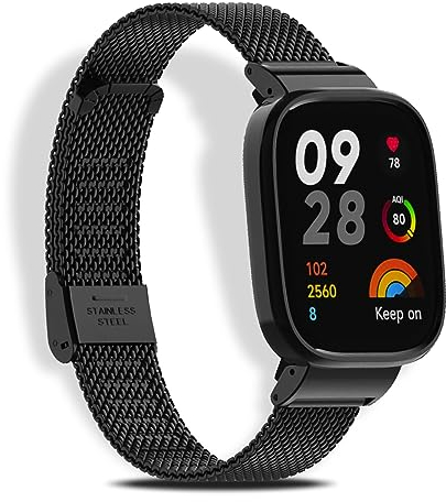 LanQii Bracelet Compatible with Xiaomi Redmi Watch 3, Woven Stainless Steel Watch Strap Mesh Metal Wrist Adjustable Replacement Strap Women Men for Xiaomi Redmi Watch 3 - Black