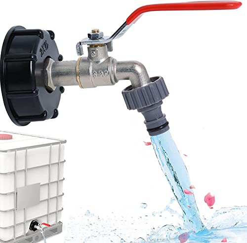 Robinet Cuve 1000L Plastique, IBC Raccord Robinet, Vanne Cuve avec Adaptateur en Plastique 1/2, Adaptateur Robinet Tuyau Arrosage S60x6 pour Robinets de jardin, Récupérateur eau de pluie