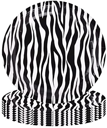 16 Pièces Assiettes En Papier Imprimé Zèbre 7 Pouces, Assiettes En Papier Pour Fête D'Animaux De La Jungle, Vaisselle De Fête à Thème De La Jungle Pour Enfants, Fournitures De·Fête D'Anniversaire