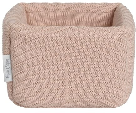 Baby's Only - Wickeltischkörbchen Grace - Aufbewahrungskörbe für Babyartikel - Korb mit Fischgrätenmuster - 18 x 18 x 14 cm - Blush