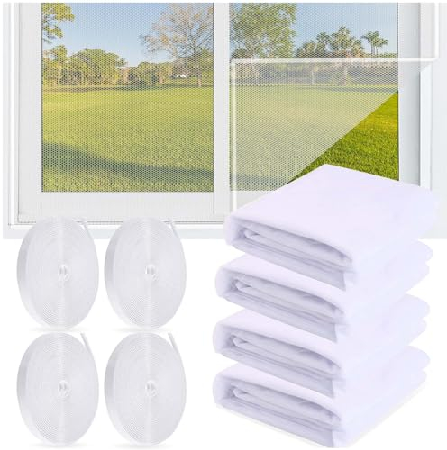 4 pièces Moustiquaire Fenêtre,130x150cm DIY Filet Moustiquaire Auto-Adhésif Découpable Maille Ultra Fine Moustiquaire Filet Moustiquaire Anti-Insectes Mouches sans Perçage Moustiquaire (Blanc-4)