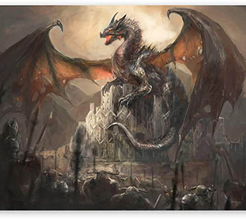 murando - Fototapete Premium-Vlies Drache 500x350cm - Foto Tapete Wohnzimmer Moderne Vliestapete XXL Wandtapete Motivtapeten Bildtapete 3d Effekt Wand Dekoration Flur Dragon Ritter g-A-0080-a-b