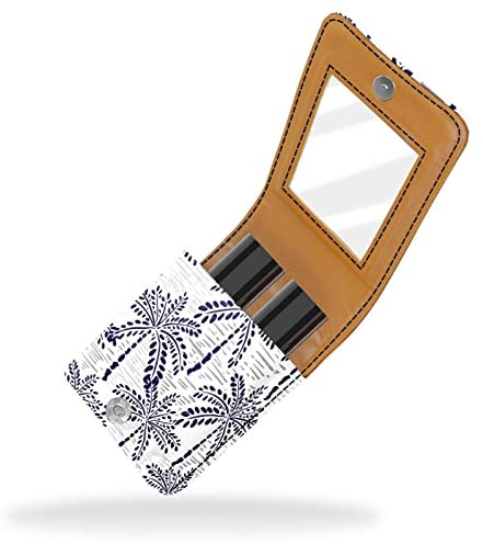 Lippenstift-Etui, Kosmetiktasche, Kosmetik-Organizer, Reise-Make-up-Tasche, Lippenstifthalter mit Spiegel für Geldbörse,Vintager Marine Blau Kokosnuss Muster Sommer tropisch