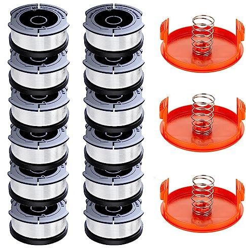 12 Stück Rasentrimmer Spule Faden für Black+Decker - 1.65mm, 9m - Trimmer Spule Set mit 12 Spulen + Zubehör