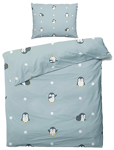 ZDABAOEC Pinguin Kinderbettwäsche 100x135 Jungen Mädchen, Weiche Microfaser Kinder Baby Bettwäsche 2er Set - 1 Bettbezug + 1 Kissenbezug 40x60, mit Reißverschluss, Wende Motiv