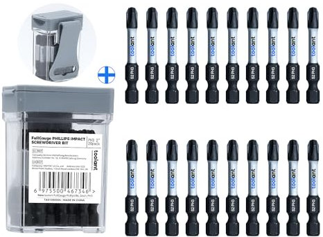 toolant 2 Inch Phillips Bit#3 Magnetic Anti Slip Impact Screwdriver Bits Set,20pcs Insert S2 Steel PH3 Driver Dit Set with CNC Machined Tips for Power Drill