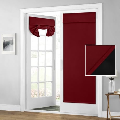 HOMEIDEAS 100% Blackout French Door Curtains, Privacy Room Darkening Curtains, 26 X 68 Inch Thermal Insulated Shades for Bedroom, Burgundy