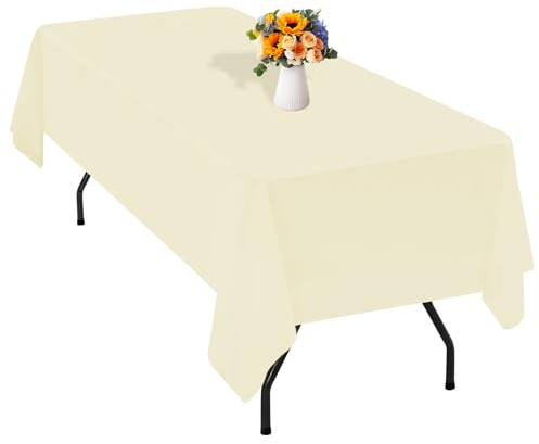1 Packung beige Polyester-Tischdecke für 2,4 m große rechteckige Tische, 153 x 320 cm Polyester-Stoff-Tischdecke, knitterfrei, waschbar, für Hochzeit, Geburtstag, Party, Bankett-Dekoration