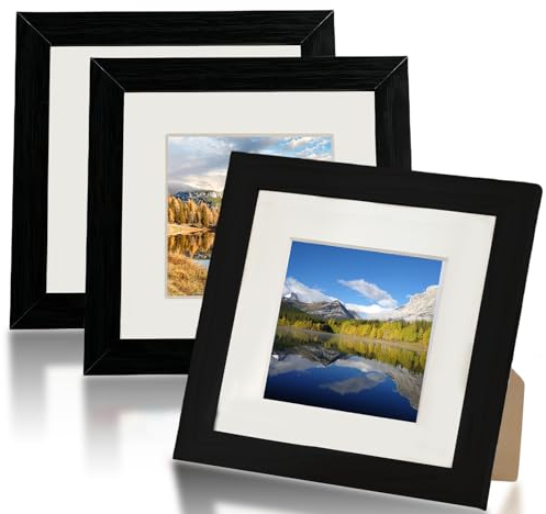 SPORWAY Marcos de Fotos Negros 3 Piezas: Marcos Cuadrados 20x20 cm, Vidrio Acrílico Inquebrantable, Marco MDF, para Decoración de Pared y de Mesa