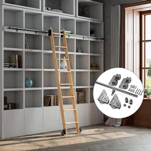 CATANK Rollende Bibliotheksleiter, komplettes Schienenset, 3,3 Fuß bis 20 Fuß runde Schiene/Schiene (Keine Leiter), Schiebeleiter-Hardware-Kit mit Bodenrolle – Kombinationsschiene aus Sch