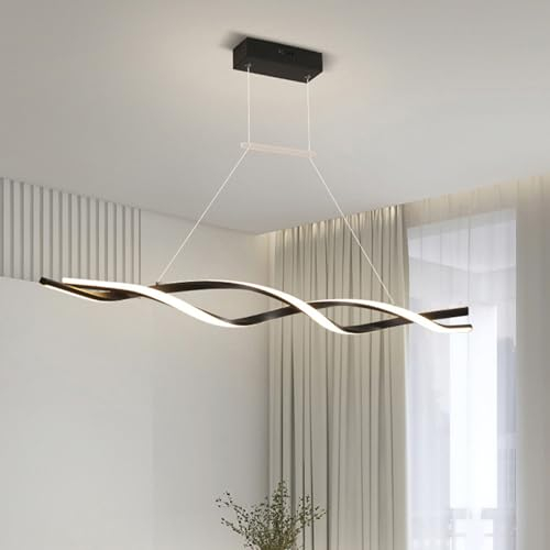 FAZRPIP Wellenförmige LED-Pendelleuchte, Moderne Pendel-Deckenleuchte, Schwarze lineare Pendelleuchte, Leuchte, Küche, Insel-Hängeleuchte, Kronleuchter, 31 39 47 LED-Streifen, Innenbeleuchtung