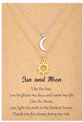 SUNSH Damen Halskette, 2 Sonne Mond Halskette,Geschenke Für Freunde/Teen/Mädchen/Paare/Freunde, Gute Freundin Halskette, Beste Freundin Geschenk, Weihnachten/Geburtstag/Party-Gold Sonne,Silber Mond