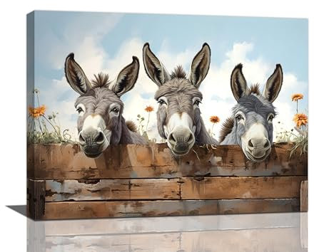 Wandkunst, Motiv: Esel im Bauernhof, Wanddekoration, Leinwanddruck, Gemälde, Heimdekoration, Kunstwerk für Wohnzimmer, Büro, Schlafzimmer, Badezimmer, gerahmt, 30,5 x 40,6 cm