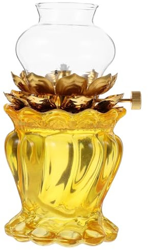 Amosfun Verstellbare Butterlampe aus Glas und Legierung im Lotus Design Haushalts Buddha Licht für Votive Nutzung und Buddha Hallendekoration Gelbe Öllampe Zufälliger Stil