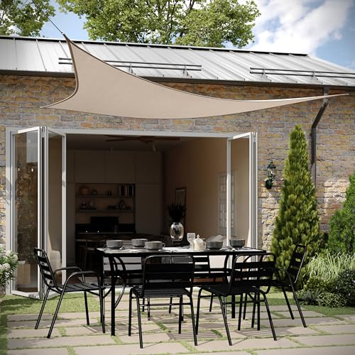 Flash Furniture Palmetto Voile d'ombrage triangulaire en polyéthylène haute densité recyclé avec bords renforcés, anneaux en D en acier inoxydable, cordes de fixation en nylon incluses de 1,5 m, sable