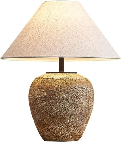 SWEMOPP 20 White Farmhouse Ceramic Pottery Jug Table Lamp Vintage Distressed Ceramic Table Lamp Retro Antique Pot Bedroom Nightstand Desk Light for Living Room Bedside Study Entryway