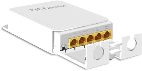 REVODATA 4 Port Outdoor Gigabit PoE Extender, 10/100/1000 Mbps PoE Repeater 100/250 Meter Extend, IEEE802.3af/at/bt Max 60W 4 PoE Output Waterproof for Outdoor, Plug and Play (WPOE6005G)