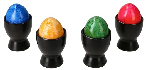 MamboCat Nero 4er Set Eierbecher schwarz I für 4 Personen I Matte runde Steingut-Eierbecher mit Fuß I Geschirr für das weiche oder Harte Frühstücksei beim Brunch & Buffet