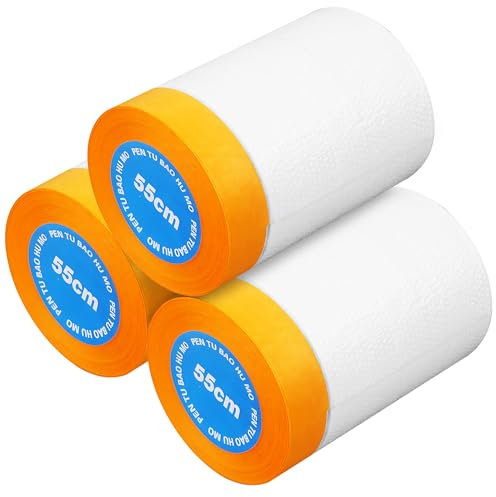 3 Rollen Abdeckfolie Maler mit Gewebeklebeband, Transparent Abdeckband zum Staubschutz, Schutz von Wand (55CM*20M)