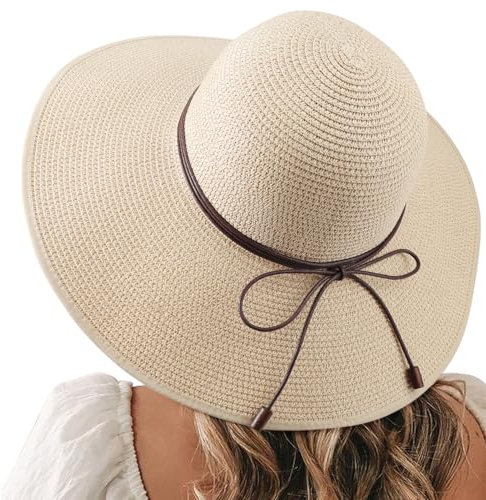 DRESHOW Femme Capeline de Paille à Large Bord Anti-Soleil Respirant Anti UV UPF 50+ pour la Plage