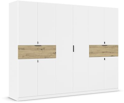 Rauch Möbel TICAO, Kleiderschrank, Farbe Weiß/Eiche Artisan, Breite 271 cm | Schrank, Mehrzweckschrank, 10-türig, 2 Schubladen, für Schlafzimmer, Kinderzimmer, Homeoffice, Garderobe, Flur