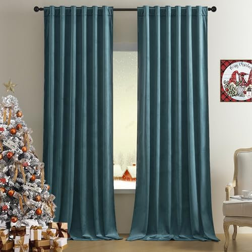 Timeper Tende in velluto blu pavone, 183 cm, oscuranti, a risparmio energetico, isolate termicamente, per casa, ufficio, mansarda, bar, cantina, tasca per asta e linguetta posteriore, 132 x 183 cm, 2