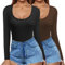 Ekouaer 2 Pack Long Sleeve Slim Fit T Shirt Thermal Tops Womens Scoop Neck Tops Shirts Basic Tight Tee, Black+Coffee, XL