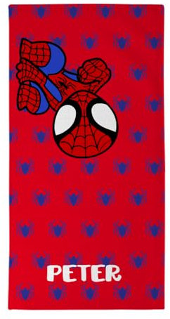 Wanapix | Rechteckiges Handtuch mit Ihrem Namen | 70x140 cm | Personalisiertes Strandtuch für Kinder | Bade- und Poolhandtücher | Waschmaschinengeeignet | Spinne Held