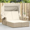 ZEYUAN Doppel-Sonnenliege mit Dach und Auflagen Beige Poly Rattan, Gartenliege, Liegestuhl, Sonnenstuhl, Sonneninsel Outdoor, Liegen, Gartenmöbel, Bäderliege, Relaxliege - 365810