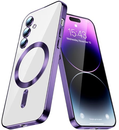 SIYOPINPFY Magnétique Coque for Samsung Galaxy S21 Ultra Étui, Transparent Étui Housse avec Compatible Chargement sans Fil Protection d'appareil Photo Slim Fit Coque for Galaxy S21 Ultra Violette CX