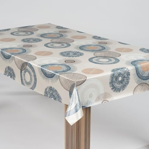 laro Wachstuch-Tischdecke Abwaschbar Garten-Tischdecke Wachstischdecke PVC Plastik-Tischdecken Eckig Meterware Wasserabweisend Abwischbar AS, Muster:Kreise Mandala Blau, Größe:130x160